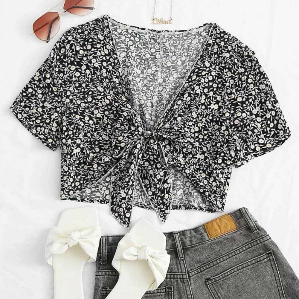 Floral tie front top